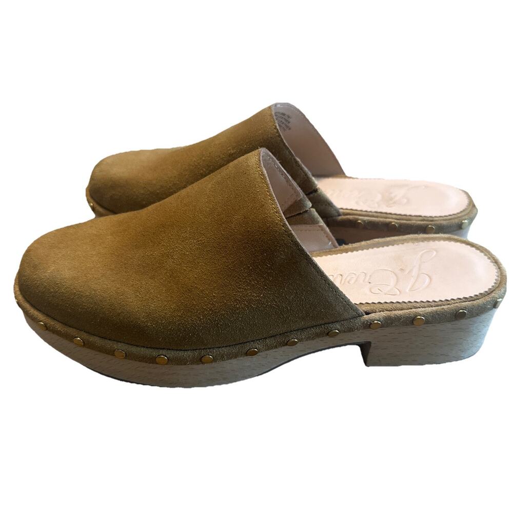 J. Crew Dakota Suede Studded Wooden Platform Clogs in Burnished Pecan Size 8.5